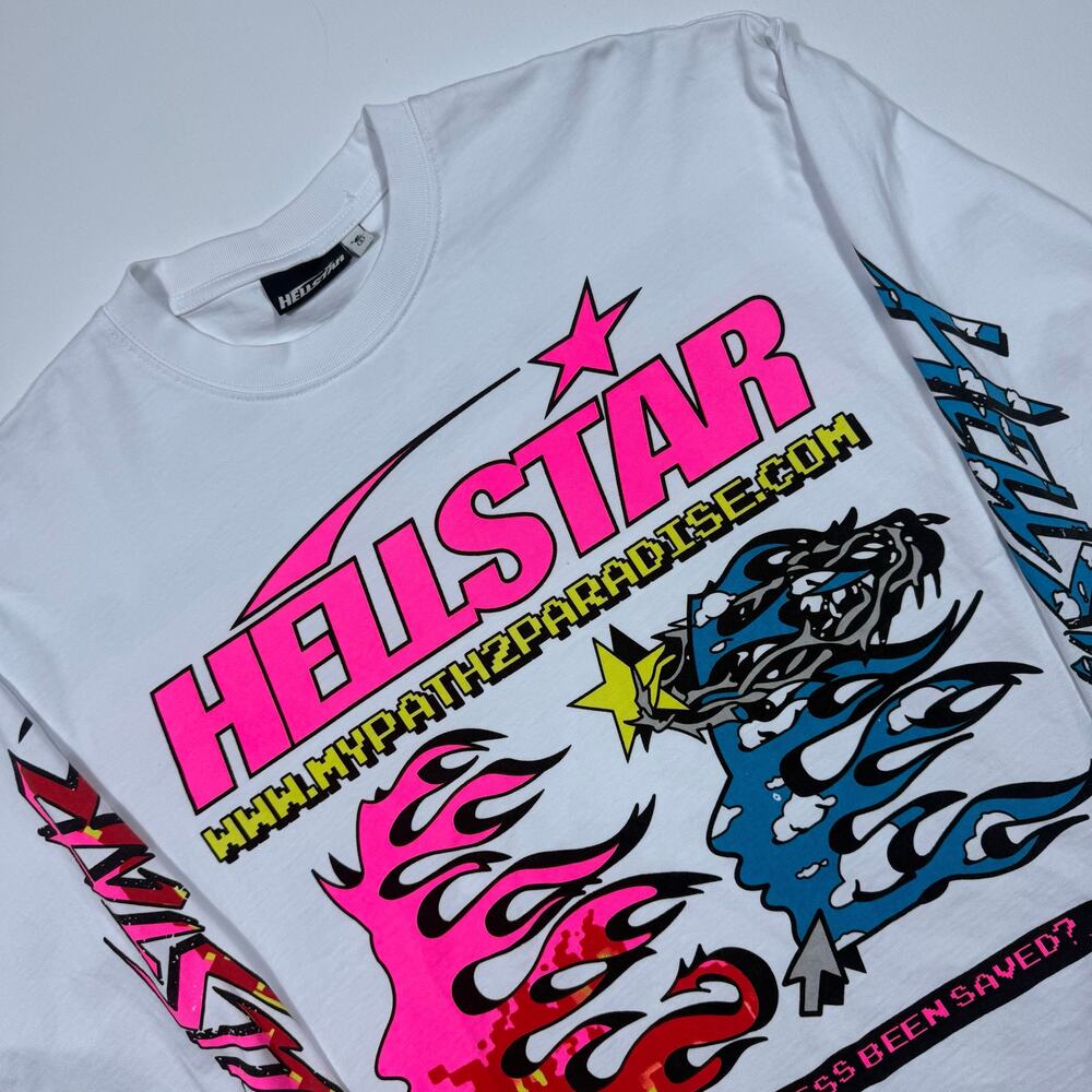 Hellstar Studios Long Sleeve Graphic Tee White Flames Y2K Men's S